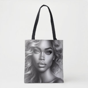 Foto en blanco y negro de una mujer en bolsa de co