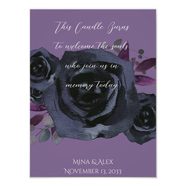 Foto En memoria acuarela Rosa negro Gótico moderno (Frente)