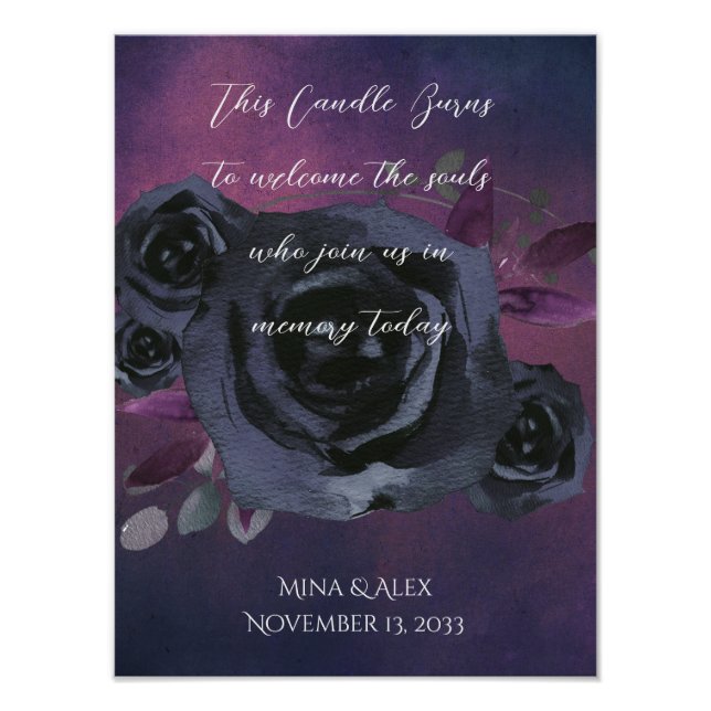 Foto En memoria acuarela Rosa negro Gótico moderno (Frente)