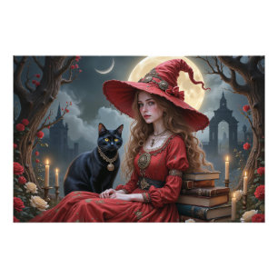 Foto Encantador Chica de brujas con gato negro