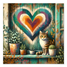 Foto Encantador Corazón de Gato Rústico Turquesa, Ámbar