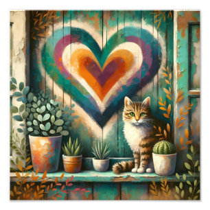 Foto Encantador Corazón de Gato Rústico Turquesa, Ámbar