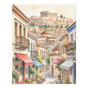 Foto Encantadora calle de Atenas Grecia Acuarela