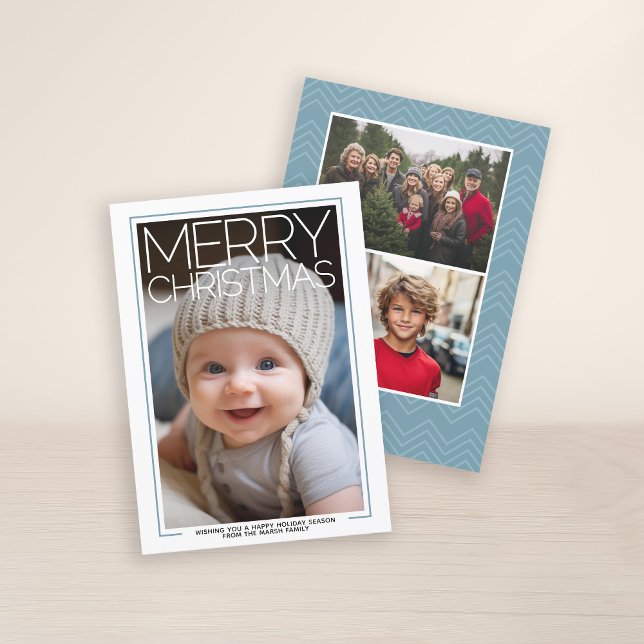 Foto - Enorme Feliz Navidad - Baby Blue Accents (3 Photo Christmas Card with Huge White Type Overlay - Print and Download Option)