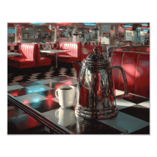 Foto Escena de café cromado de comedor retro rojo