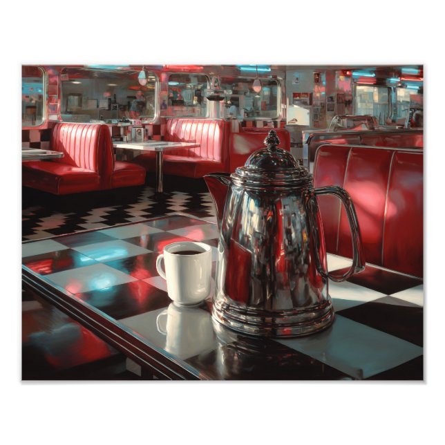 Foto Escena de café cromado de comedor retro rojo (Frente)
