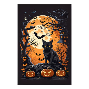 Foto Escena de Halloween con gatos, arañas y calabaza