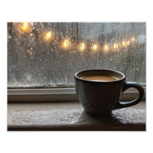 Foto Escena de luces de ventana lluviosa con taza de ca