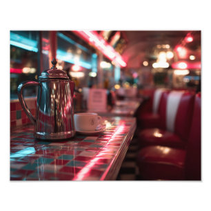 Foto Escena nocturna retro de la barra del diner rojo n