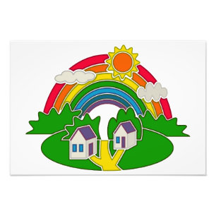 Foto Escena rural personalizado con arcoiris y casa de