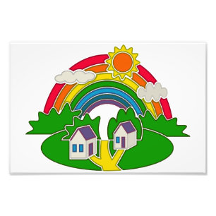 Foto Escena rural personalizado con arcoiris y casa de