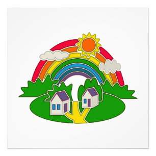 Foto Escena rural personalizado con arcoiris y casa de 