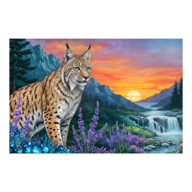 Foto Escenario de cascadas de roca de lino y gata Bobca (Frente)