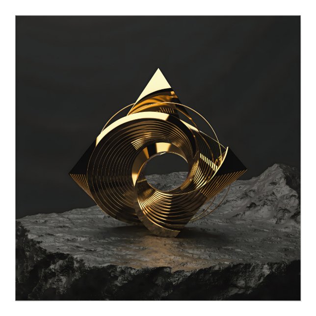 Foto Escultura geométrica áurea abstracta moderna - Mín (Frente)