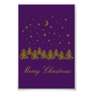 Foto Espantoso árbol de Navidad dorado, luna, estrellas