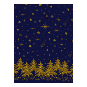 Foto Espinoso árbol de Navidad de oro, estrellas, nieve