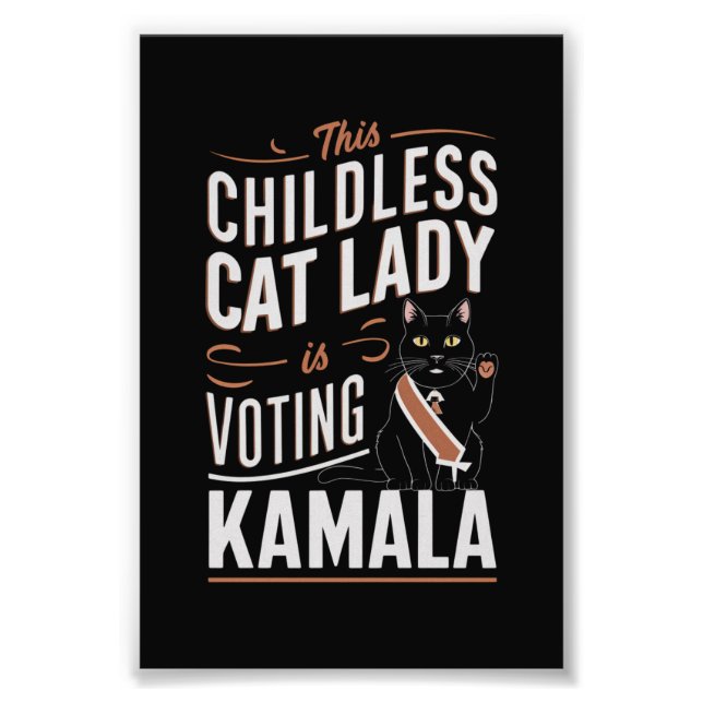 Foto Esta dama de gato sin hijos está votando a Kamala (Frente)
