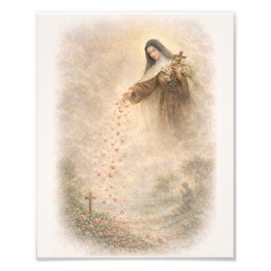 Foto Estampa devocional de Santa Teresita esparciendo r