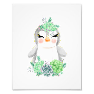 Foto Estampa fotográfica de pingüino en acuarela con su
