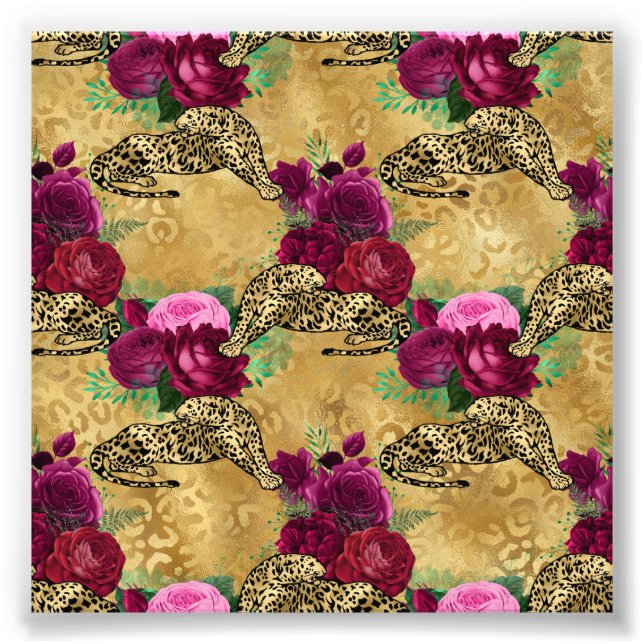 Foto Estampado Floral Flor Rosa Roja Leopardo Guepardo (Frente)