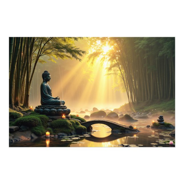Foto Estatua de Buda Serene en un pacífico bosque de ba (Frente)