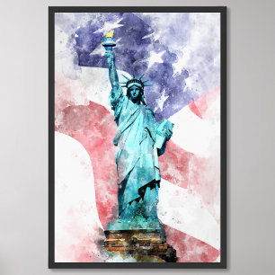 Foto Estatua de la Libertad con acuarela de bandera
