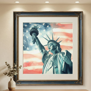 Foto Estatua de la Libertad con acuarela y bandera amer