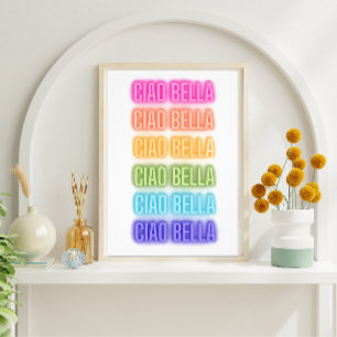 Foto Estilo Neon Rótulo Ciao Bella Impresión Arcoiris R