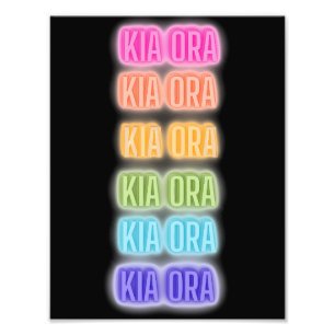 Foto Estilo Neon Rótulo Kia Ora Impresión Arcoiris Repe