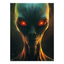 Extraterrestre con ojos rojos brillantes