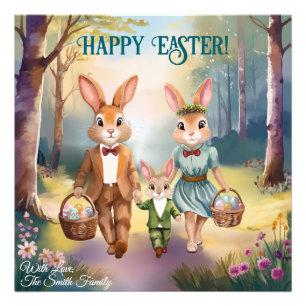 Foto Familia de conejos de Pascua cazando huevos - Pint