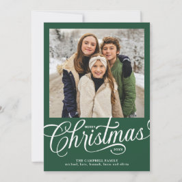 Foto familiar con guión verde de Feliz Navidad