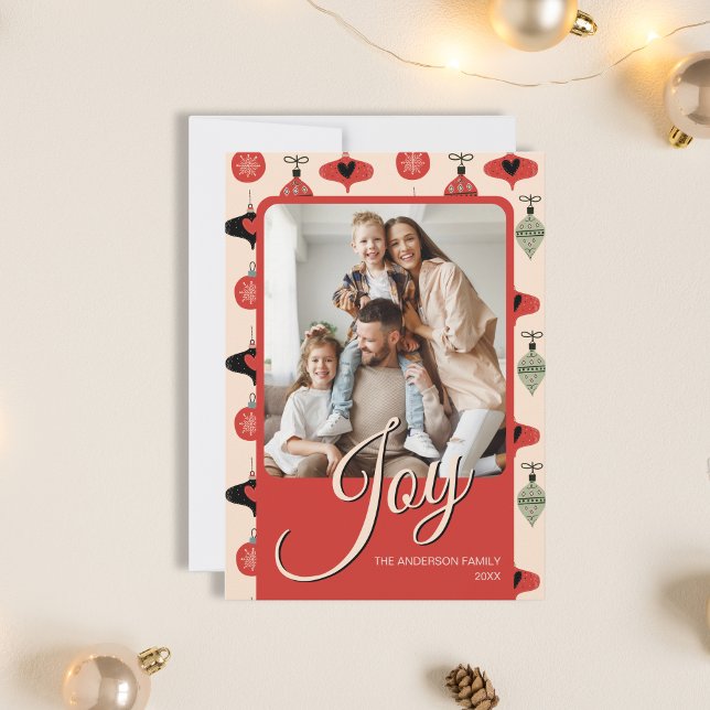 Foto Familiar de Costumbre de Navidad Roja (Christmas Custom Family Photo Red Holiday Card)