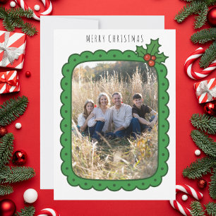 Foto Familiar de Navidad con Acebo Dibujado a Mano