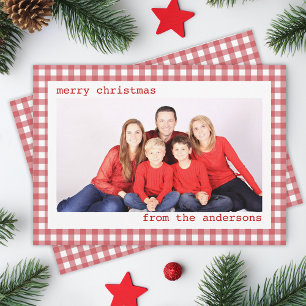 Foto Familiar de Navidad con Cuadros Rojos y Blanc