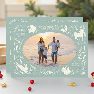 Foto familiar de Navidad con doodle de bosque