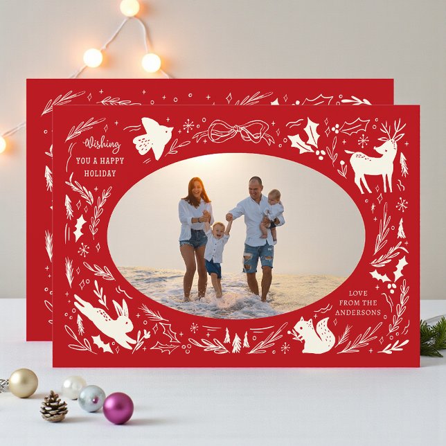 Foto familiar de Navidad con doodle de bosque rojo (Subido por el creador)