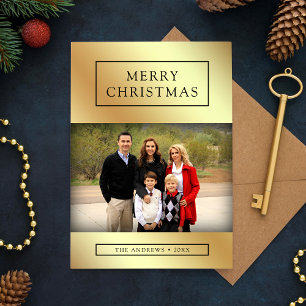 Foto familiar de Navidad con lámina de oro falso