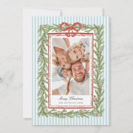 Foto familiar de Navidad con lazo costero elegante