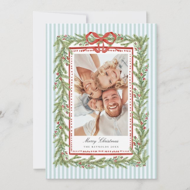 Foto familiar de Navidad con lazo costero elegante (Anverso)