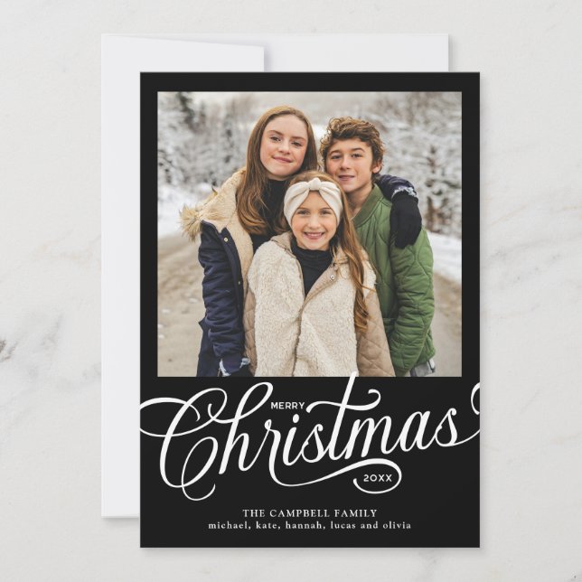 Foto familiar de Navidad con letra negra (Anverso)