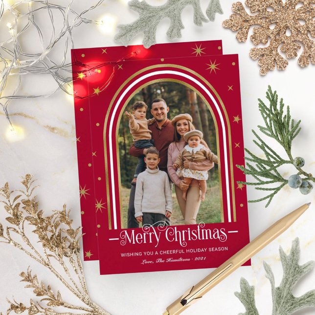 Foto familiar de Navidad con marco arqueado (Subido por el creador)