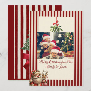 Foto familiar de Navidad con rayas rojas y blancas