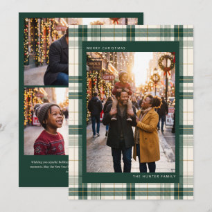 Foto familiar de Navidad con Tartán Verde de Cuadr