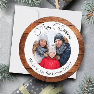 Foto familiar de Navidad en madera con copo de nie