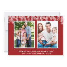 Foto familiar de Navidad Pino Copos de Nieve Rojo 