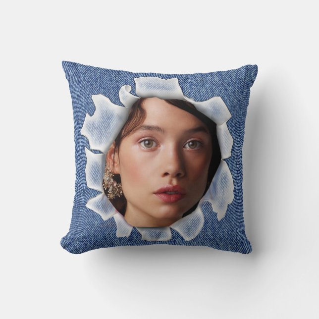 Foto familiar en una almohada de denim (Anverso)