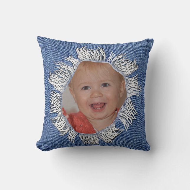 Foto familiar en una almohada de denim (Anverso)