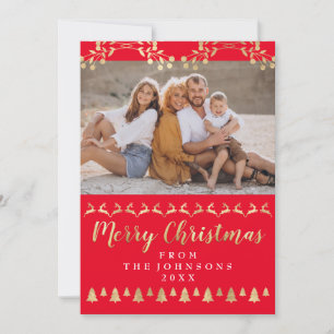 Foto familiar Feliz Navidad Oro Rojo Clásico