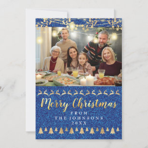 Foto familiar Feliz Navidad Purpurina Azul